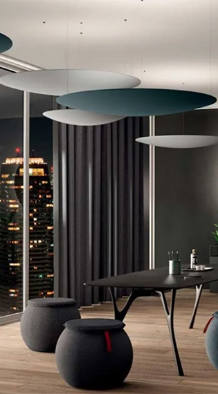 Pannelli fonoassorbenti con illuminazione ambientazione 1